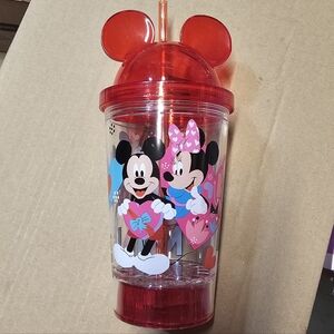 Kcare Disney Red Minnie & Mickey Ear-Topped Plastic Tumbler with Straw